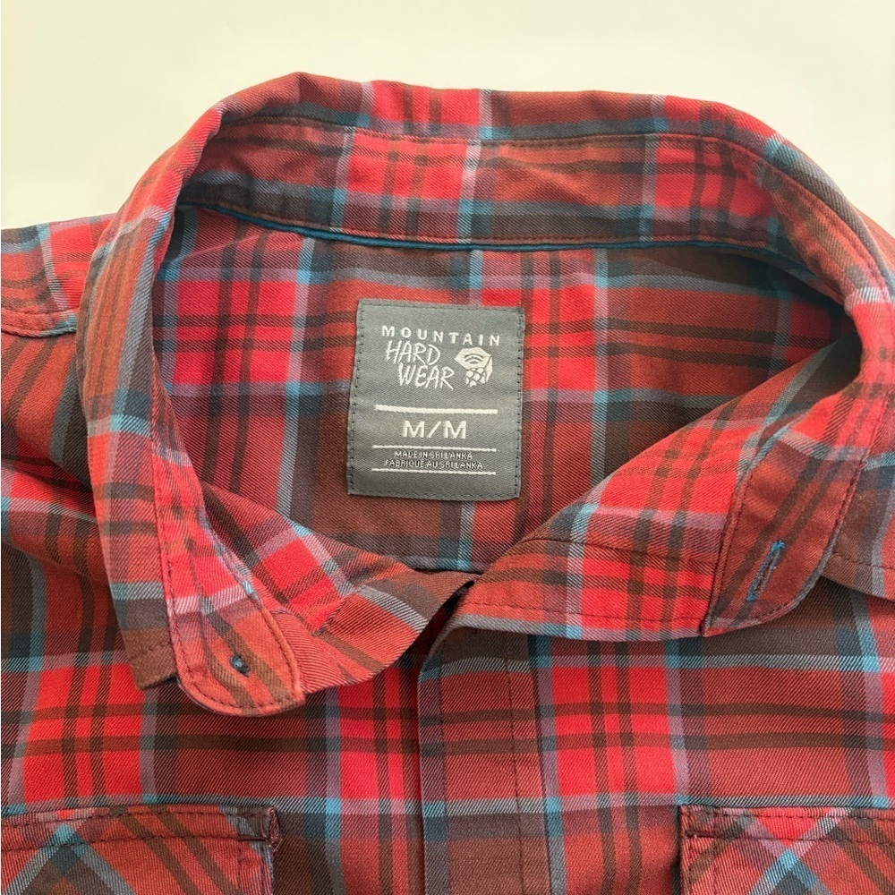 Mountain Hardwear Red Blue Plaid Button Up Long Sleeve Size Medium *Flaw - Picture 3 of 8